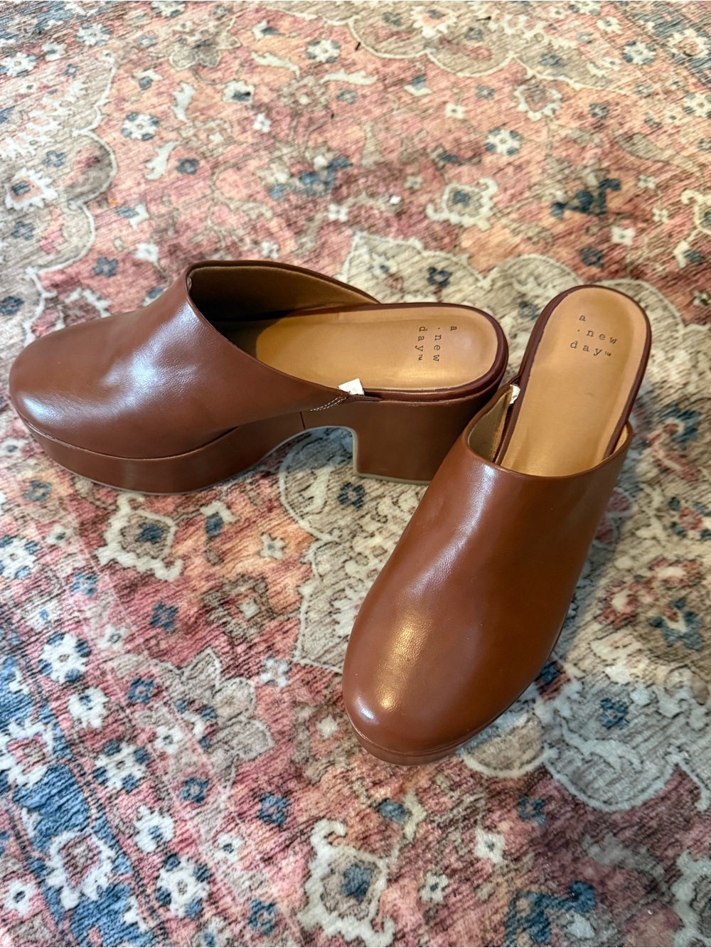 a new day Cognac Leather Platform Mule